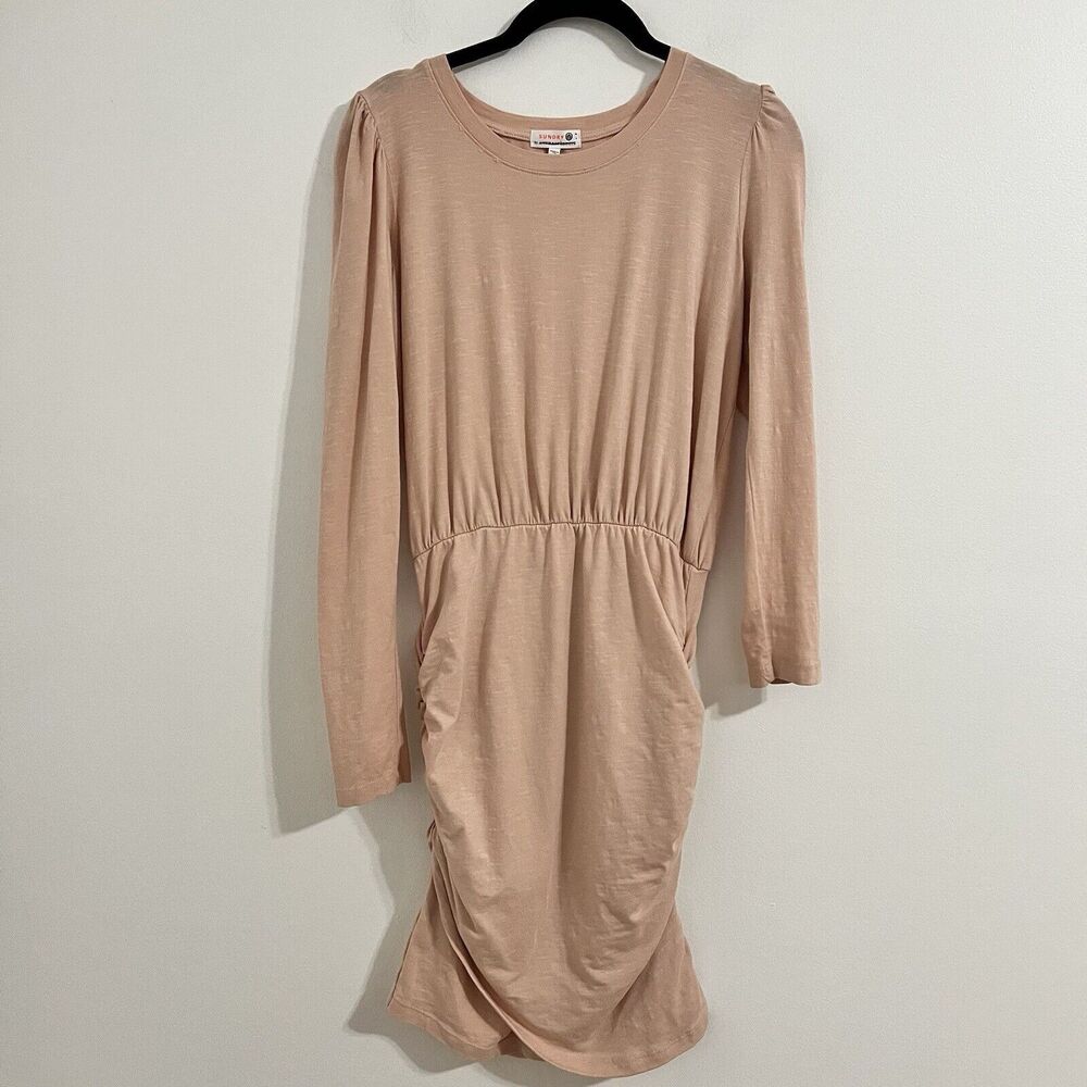 Sundry Anthropologie Shirred Mini Ruched Dress Size 1 / Small Peach Pink Puffed